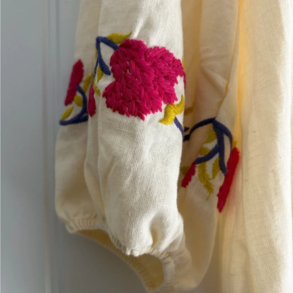 Roller Rabbit NWT Column Embroidery Michi Cream V Neck Top‎ Women's Size S - Picture 6 of 14